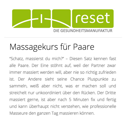 Massagekurs für Partnermassage in Stuttgart