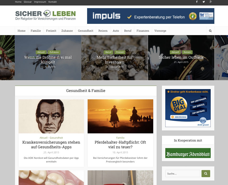 www.sicher-leben.de bietet umfassende, verständliche Information zu Versicherungen und Finanzen und 