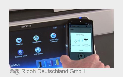 Die App Ricoh Smart Device Connector ermöglicht das Drucken, Kopieren, Scannen und Faxen. (Bildquell