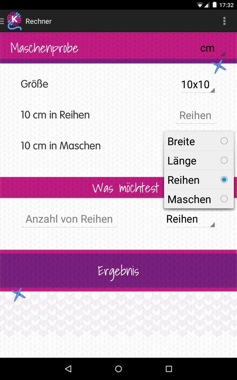 Knitulator_ Die App zum Stricken und Häkeln berechnet Maschen und Reihen für individuelle Maße
