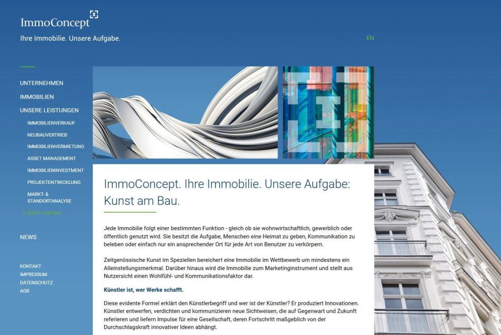 Seit einem Jahr hat die ImmoConcept GmbH in Frankfurt Kunst am Bau mit in ihrem Leistungsportfolio Seit einem Jahr hat die ImmoConcept GmbH in Frankfurt Kunst am Bau mit in ihrem Leistungsportfolio
