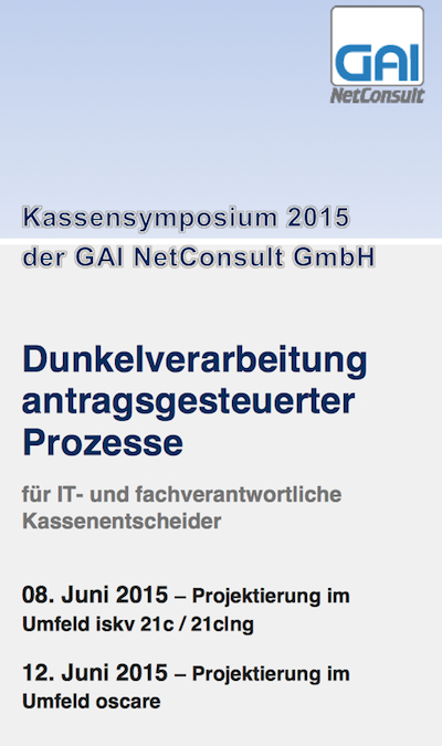 Die GAI NetConsult veranstaltet ein Kassensymposium. Die GAI NetConsult veranstaltet ein Kassensymposium.