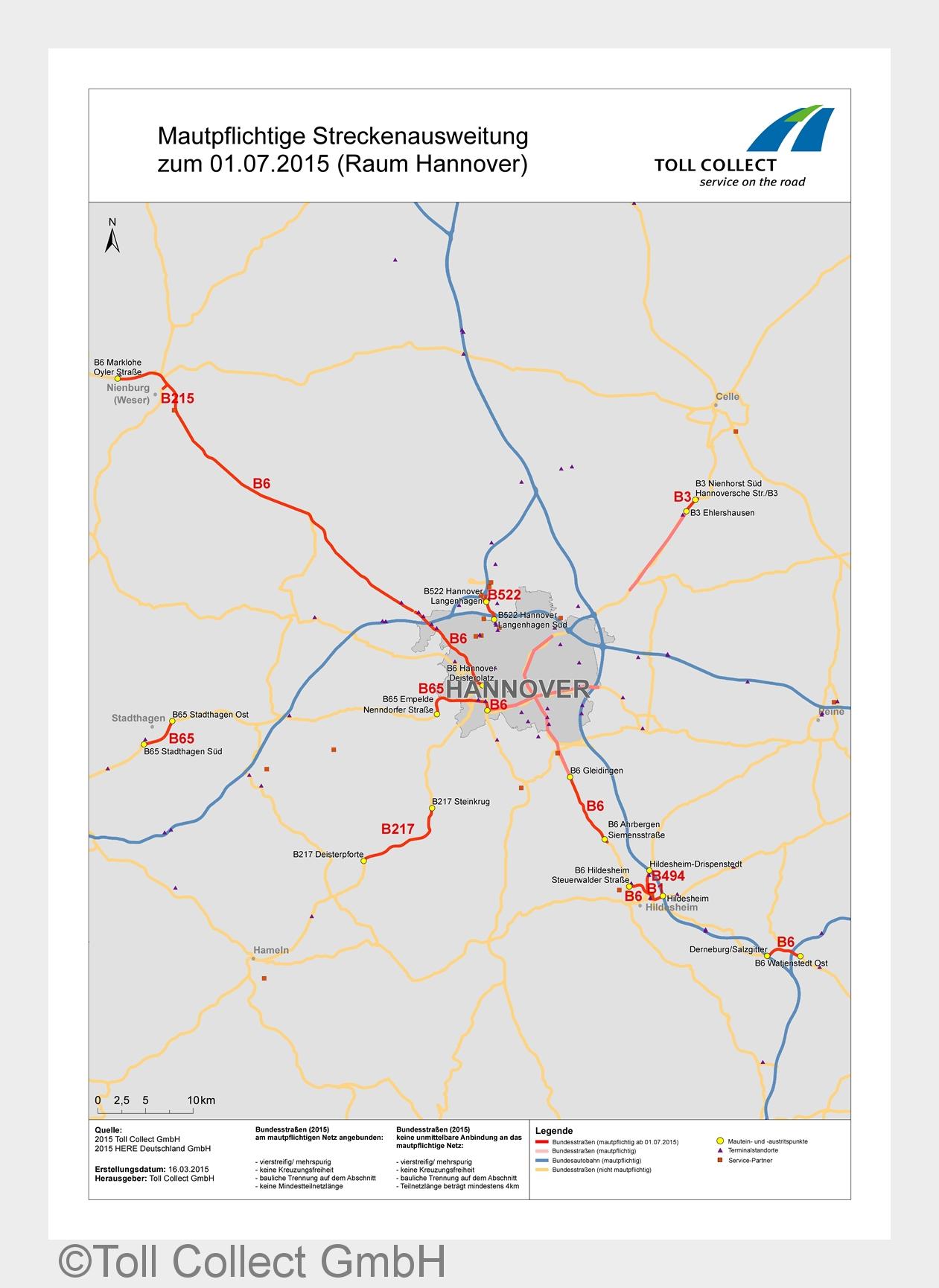 Mautpflichtige Streckenausweitung im Raum Hannover. (Bildquelle: Toll Collect GmbH)