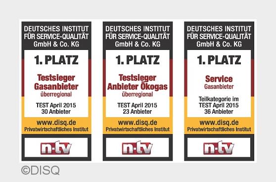 Knauber Erdgas erreicht in allen drei Kategorien den 1. Platz. (Bildquelle: DISQ)
