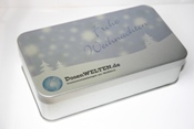 Weihnachtsdose mit eigenem Wunschtext und Firmenlogo