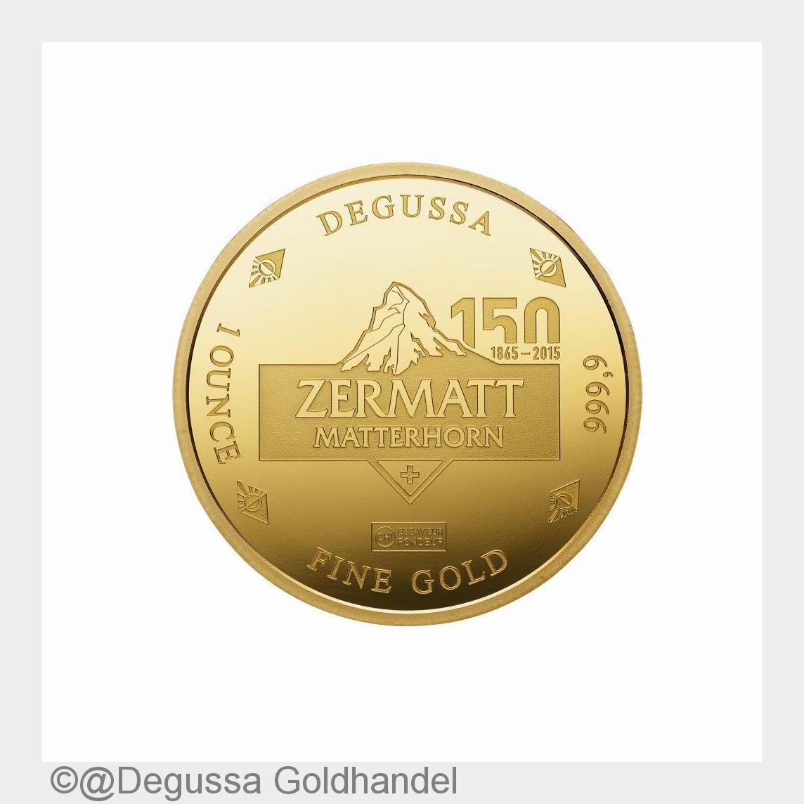 Degussa Goldmünze"150 Jahre Matterhorn Erstbesteigung" (Bildquelle: @Degussa Goldhandel)