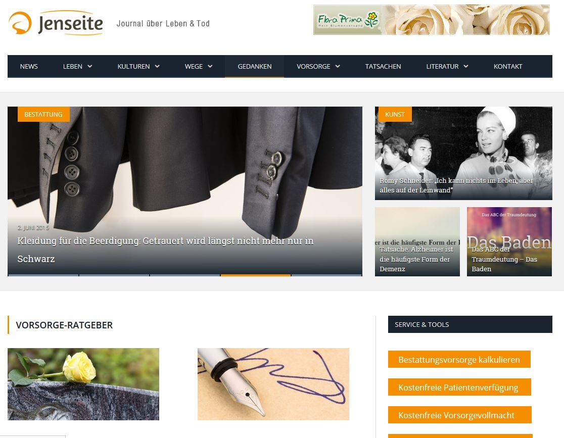 Screenshot Online-Journal"Jenseite"