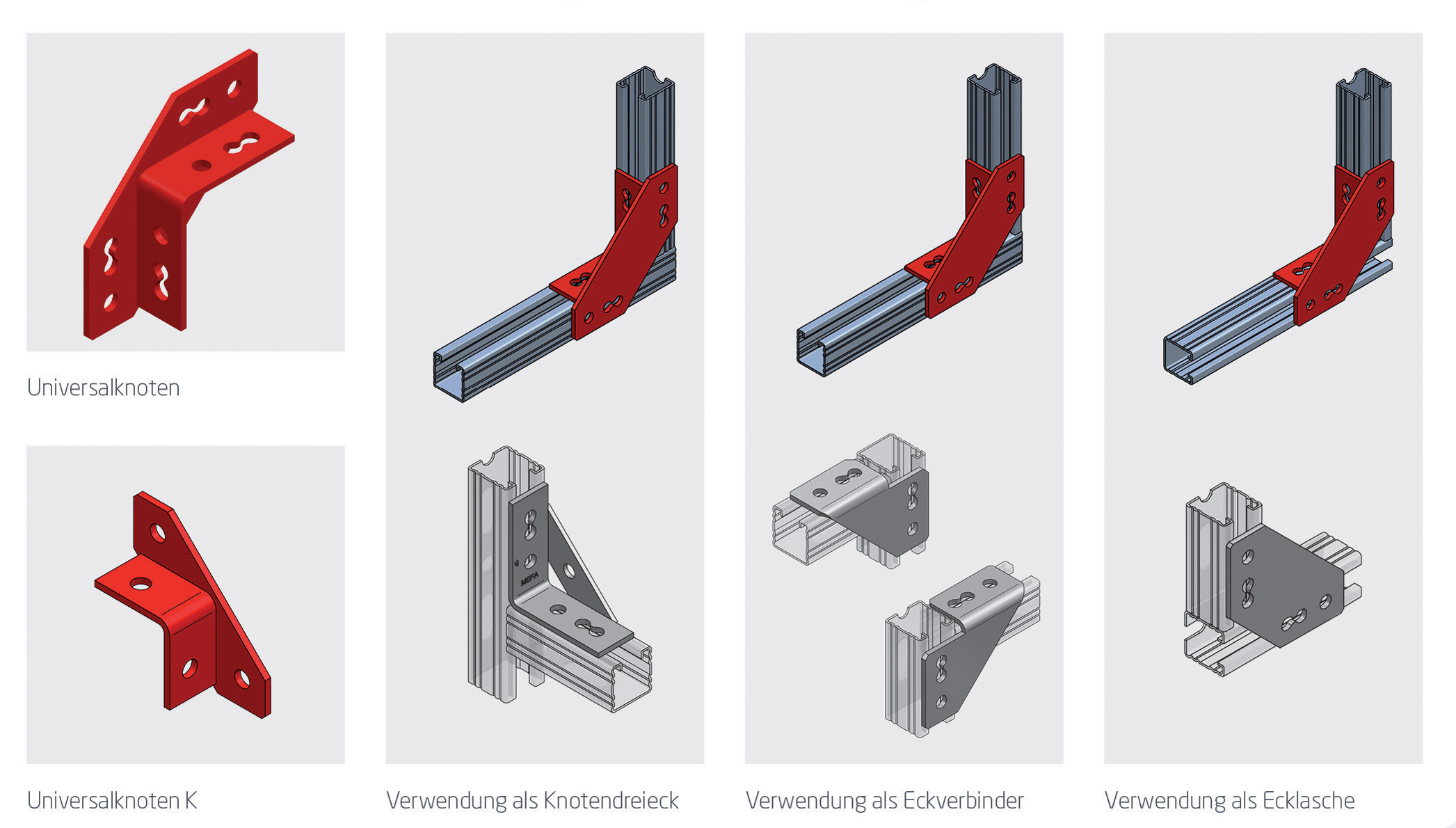 Problemlöser: Der Universalknoten von MEFA kombiniert die Funktionalitäten dreier Winkelbauteile. Problemlöser: Der Universalknoten von MEFA kombiniert die Funktionalitäten dreier Winkelbauteile.