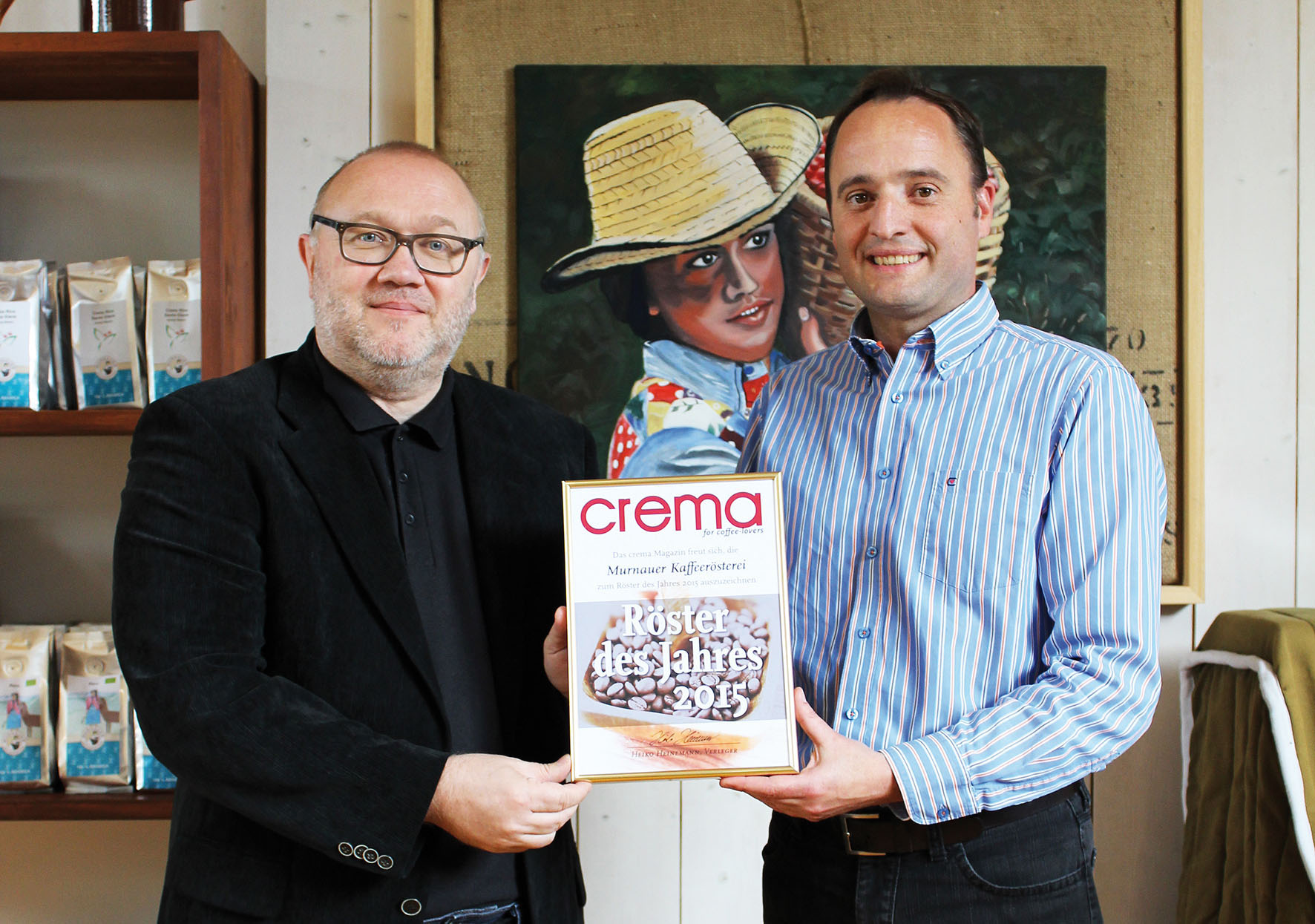 Heiko Heinemann, Verleger der Crema und Thomas Eckel, Inhaber der Murnauer Kaffeerösterei Heiko Heinemann, Verleger der Crema und Thomas Eckel, Inhaber der Murnauer Kaffeerösterei