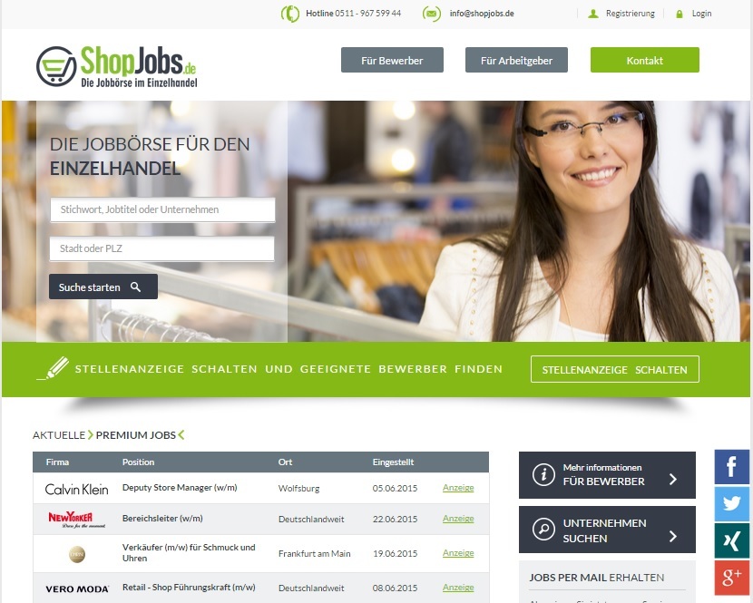 Screenshot ShopJobs Startseite