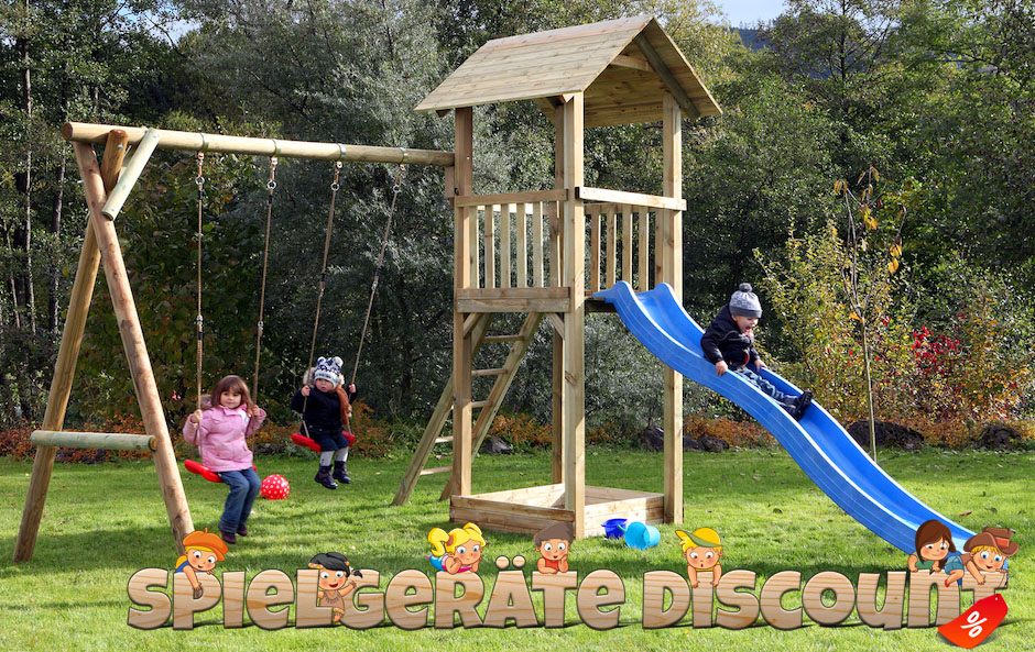 Online Shop spielgeraete-discount.de - Spielturm mit Rutsche und Schaukel"Max& Moritz"