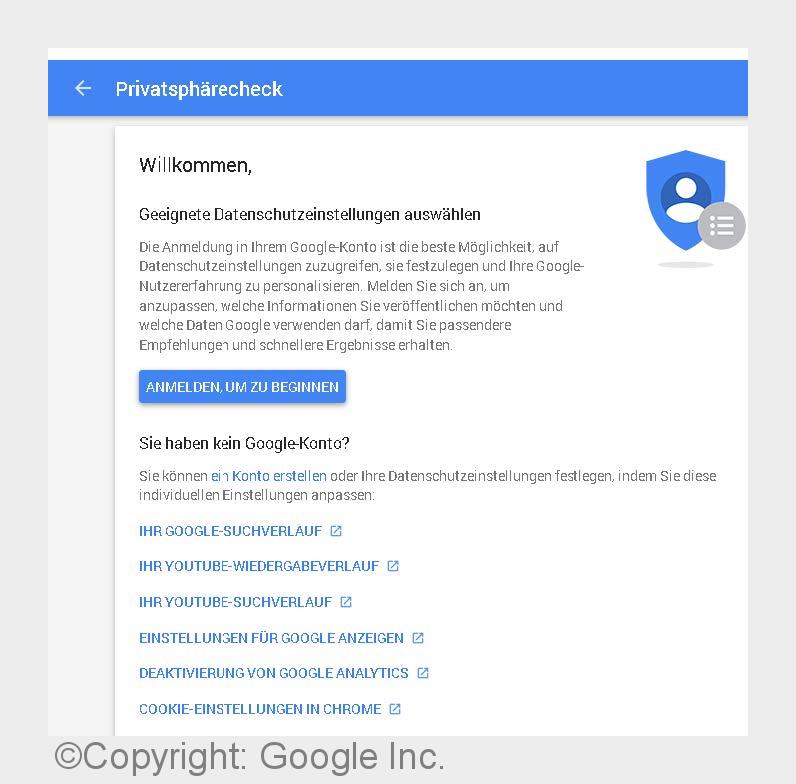 Google Privatsphärencheck (Bildquelle: Copyright: Google Inc.)