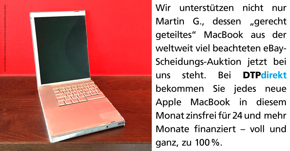 Für alle, die hälftig teilen müssen: Zinsfreie 100 %-Finanzierung fürs neue MacBook. Für alle, die hälftig teilen müssen: Zinsfreie 100 %-Finanzierung fürs neue MacBook.
