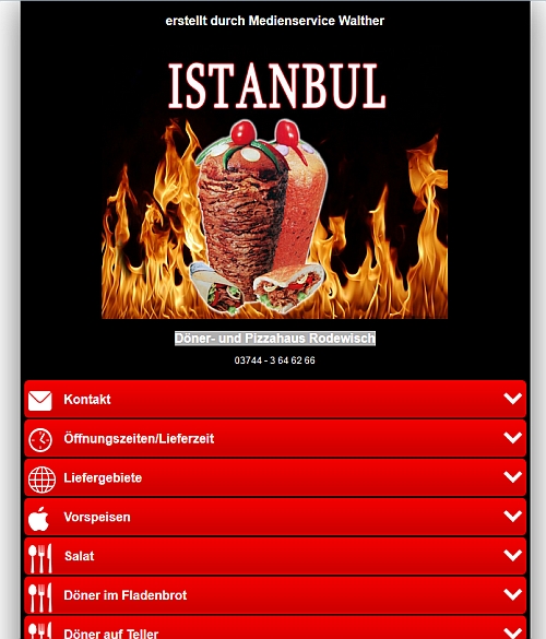 Die Mobile Landing Page des Döner-Pizzahauses Istanbulm in Rodewisch