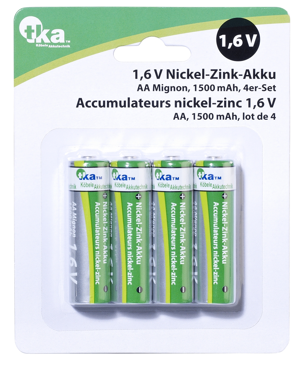tka Nickel-Zink-Akku AA Mignon, 1,6 V, 1500 mAh, im 4er-Set, www.pearl.de