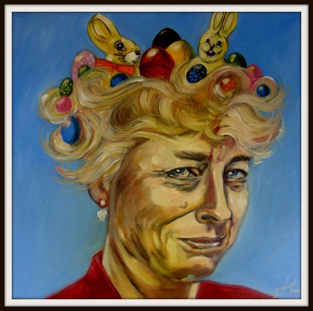 Gesine Schwan,Ölbild Karikatur von Peter Zahrt