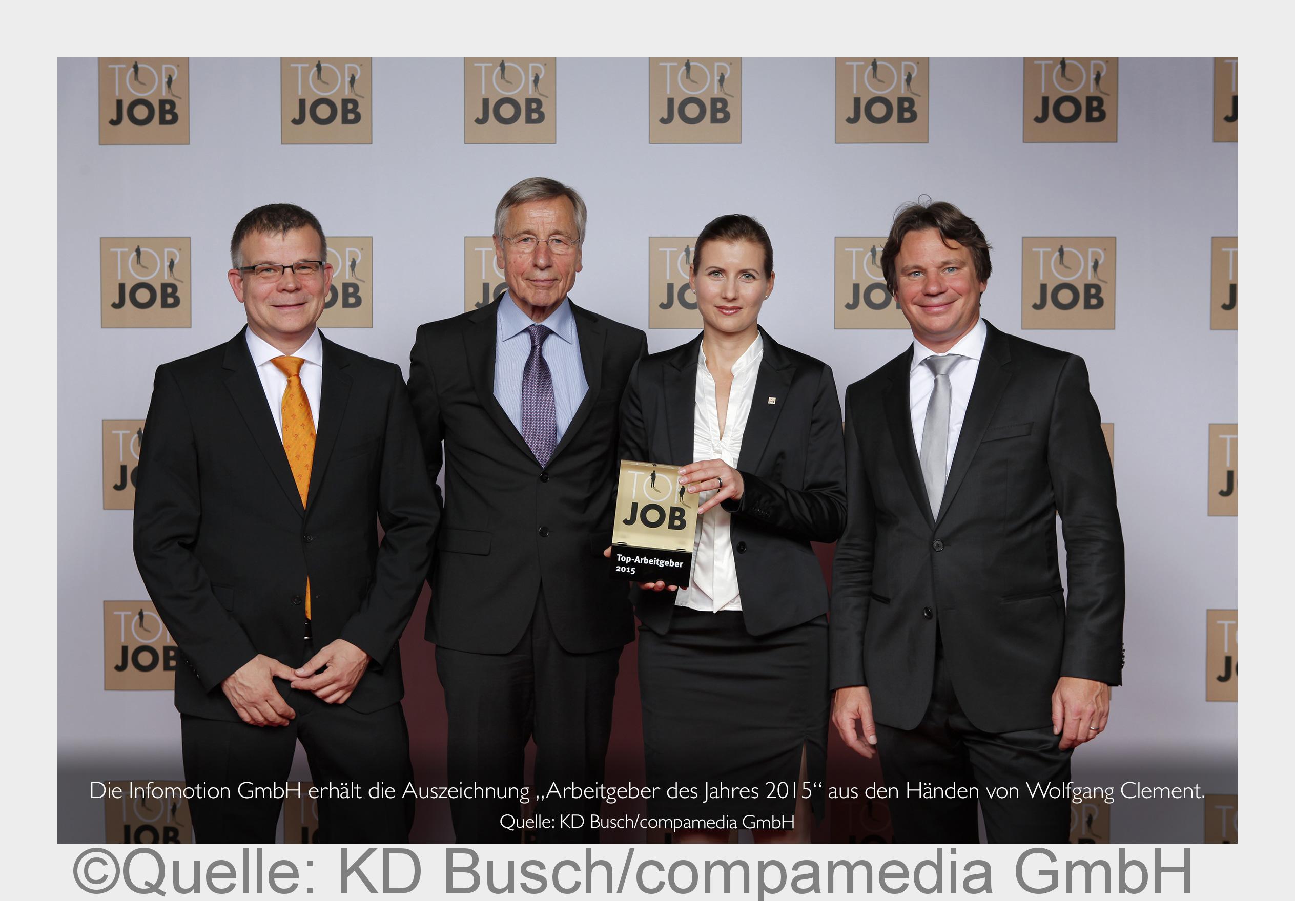 Die Infomotion GmbH erhält die Auszeichnung?Arbeitgeber des Jahres 2015?. (Bildquelle: Quelle: KD Bu
