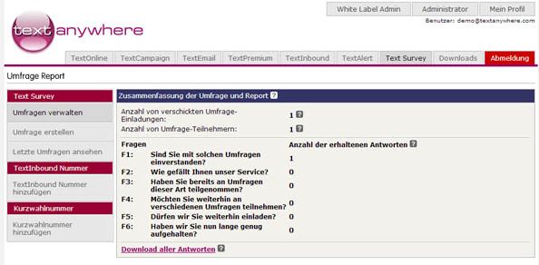 Screenshot der TextAnywhere-Lösung TextSurvey