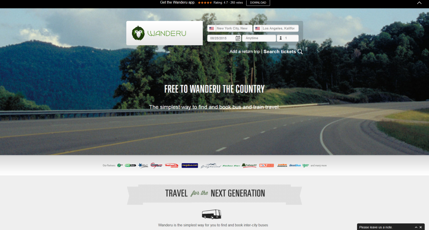 "Free to Wanderu the Country": Website der Reiseplattform Wanderu