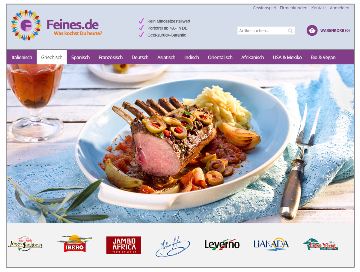 Im Shop von Feines.de findet man Köstlichkeiten aus aller Welt.