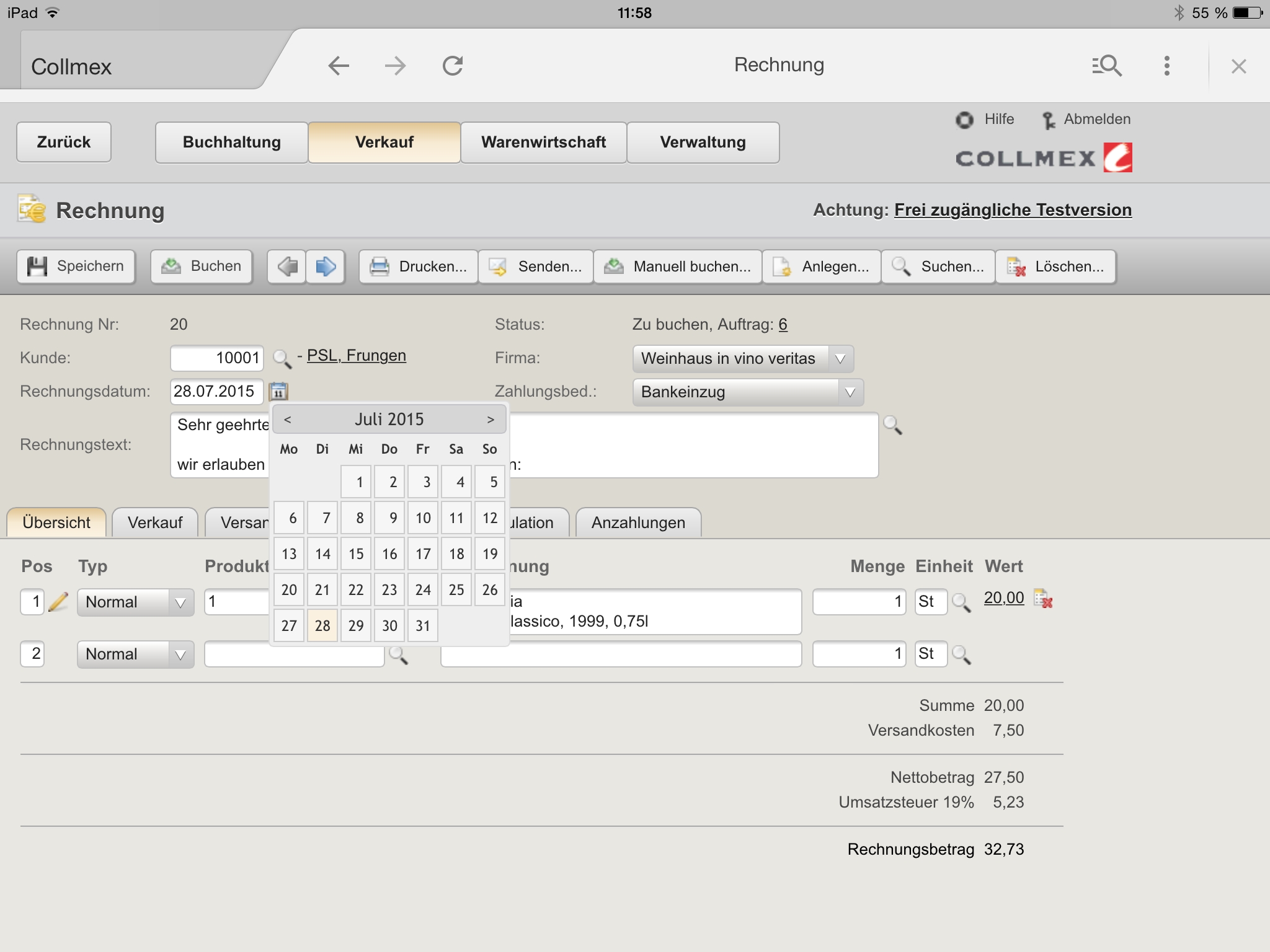 Screenshot Collmex