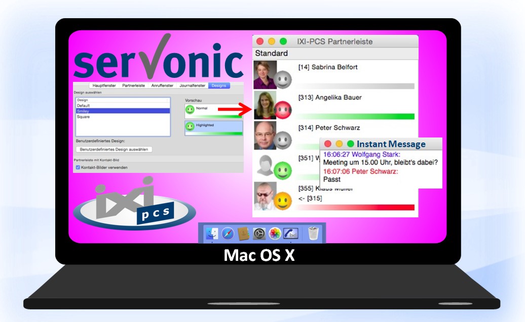 serVonic IXI-PCS Client für Mac OS X: Die Benutzer wählen zwischen den Designs. Bild: serVonic GmbH