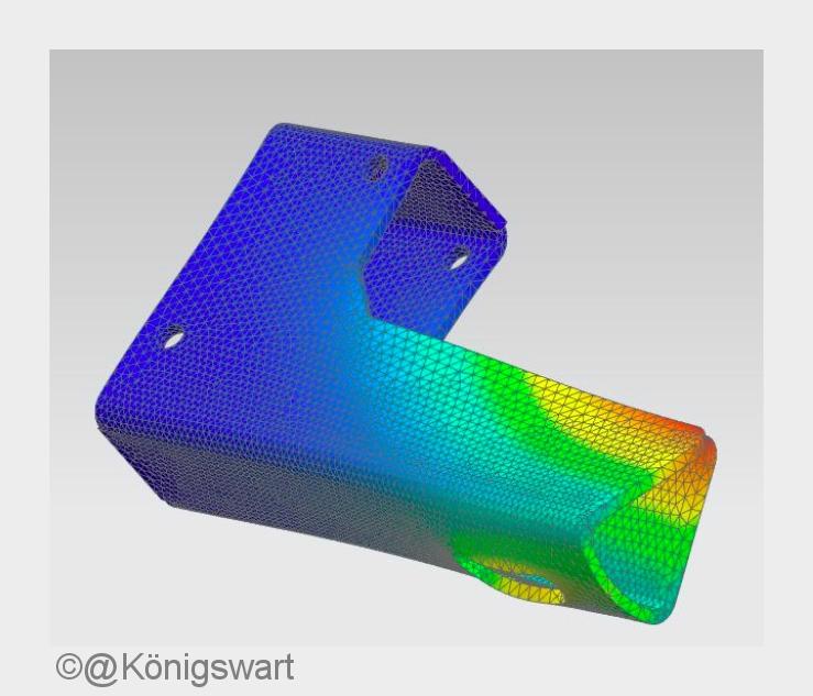 Beispiel FEM Analyse der plastischen Verformung eines Bauteils unter simulierterÜberlastung. (Bildqu Beispiel FEM Analyse der plastischen Verformung eines Bauteils unter simulierterÜberlastung. (Bildqu