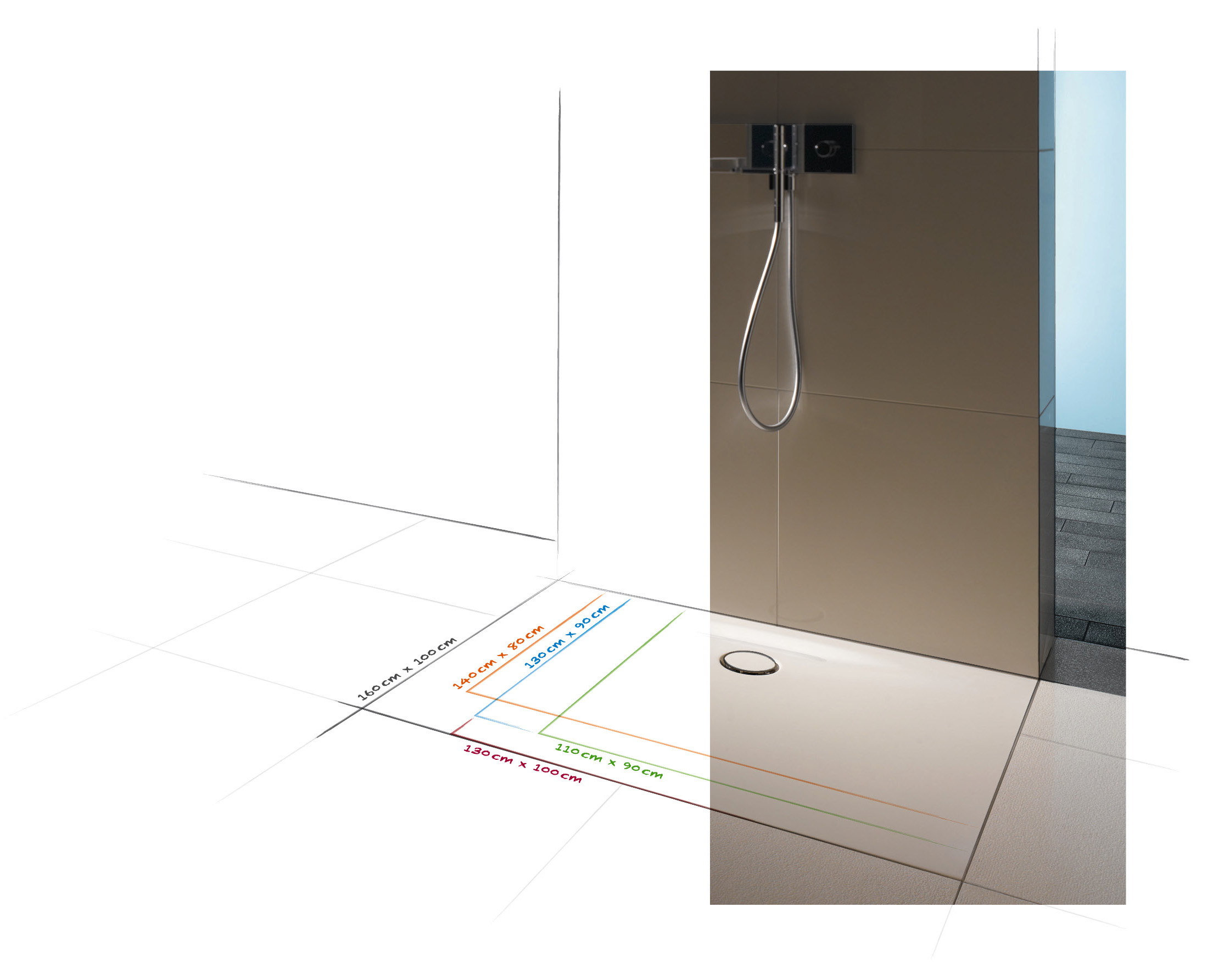 BetteFloor Side gibt es jetzt in 21 Formaten zwischen 90 x 90 cm und 160 x 120 Zentimetern. BetteFloor Side gibt es jetzt in 21 Formaten zwischen 90 x 90 cm und 160 x 120 Zentimetern.