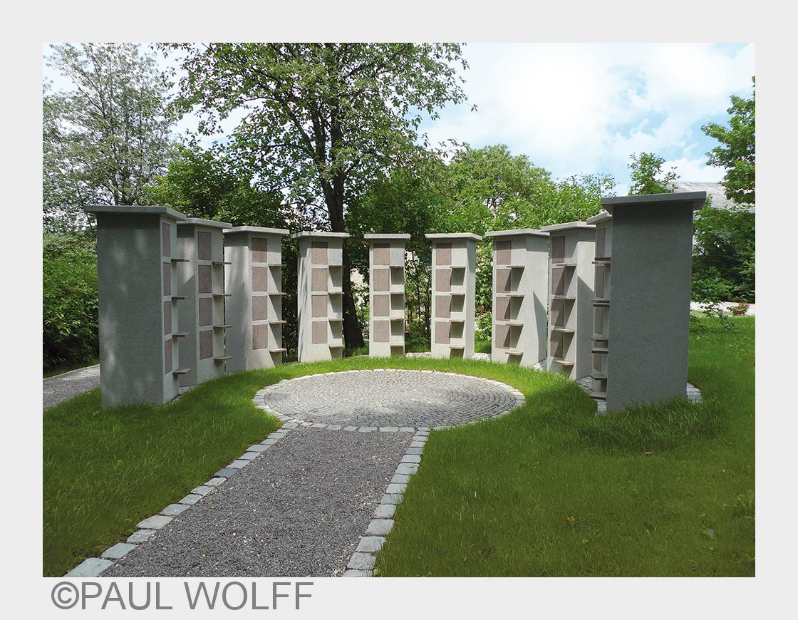 Urnenstelen-Anlage von PAUL WOLFF in der Oberpfalz (Bildquelle: PAUL WOLFF) Urnenstelen-Anlage von PAUL WOLFF in der Oberpfalz (Bildquelle: PAUL WOLFF)