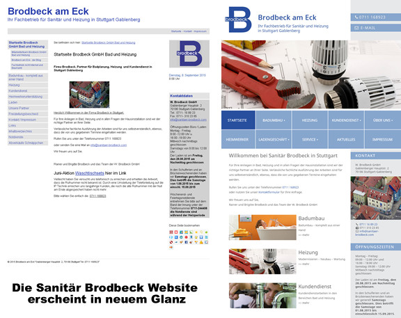 Die neue und alte Sanitär Brodbeck Website im direkten Vergleich Die neue und alte Sanitär Brodbeck Website im direkten Vergleich