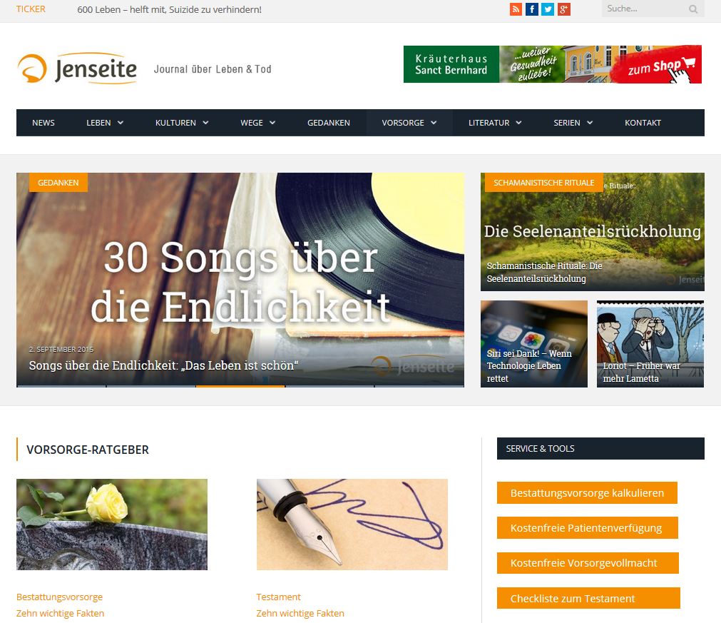 Screenshot Online-Journal"Jenseite"