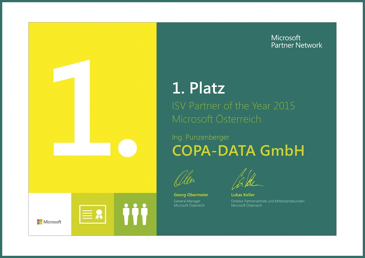 COPA-DATA gewinnt bei der Microsoft Worldwide Partner Conference in Orlando, Florida den ISV Partner COPA-DATA gewinnt bei der Microsoft Worldwide Partner Conference in Orlando, Florida den ISV Partner