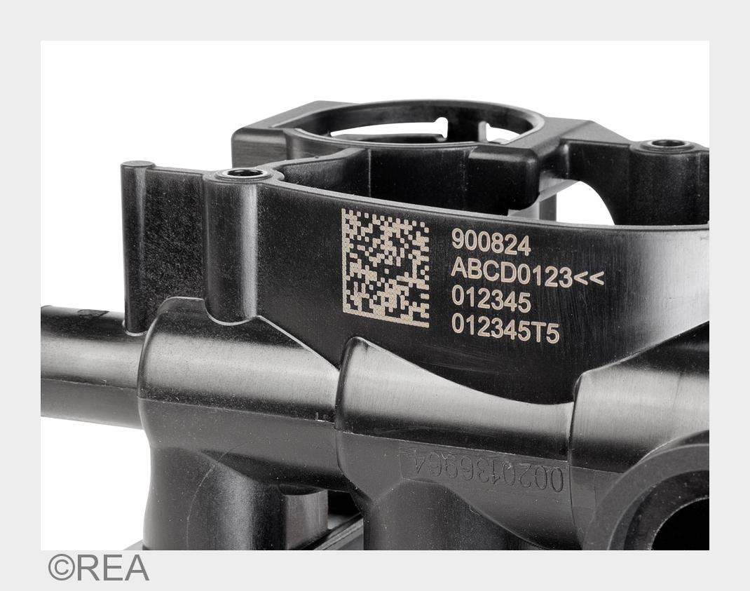 Direct Part Marking von Kunststoff mit dem REA Faserlaser (Bildquelle: REA) Direct Part Marking von Kunststoff mit dem REA Faserlaser (Bildquelle: REA)