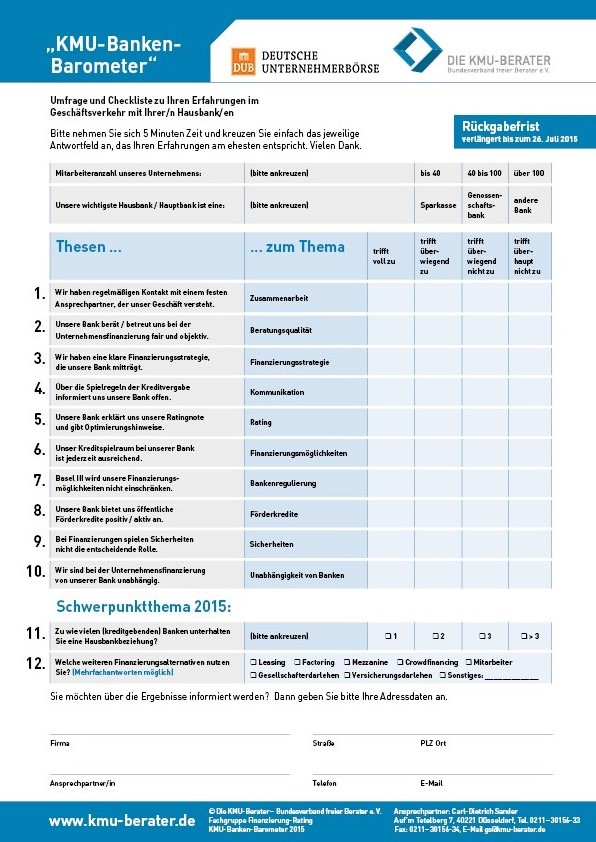KMU-Banken-Barometer 2015 - Selbstcheck und Umfrage für Unternehmen KMU-Banken-Barometer 2015 - Selbstcheck und Umfrage für Unternehmen