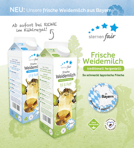 Frische Weidemilch von sternenfair - in Bayern gemolken und abgefüllt Frische Weidemilch von sternenfair - in Bayern gemolken und abgefüllt