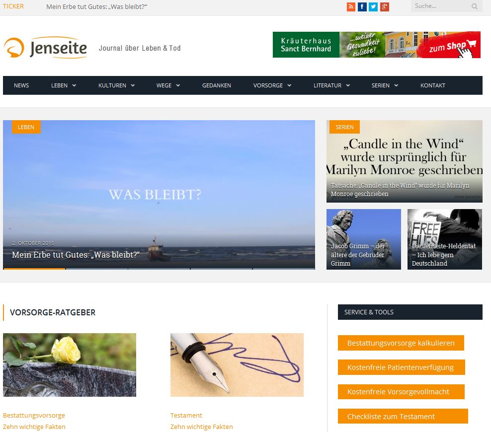 Screenshot Online-Journal"Jenseite" Screenshot Online-Journal"Jenseite"