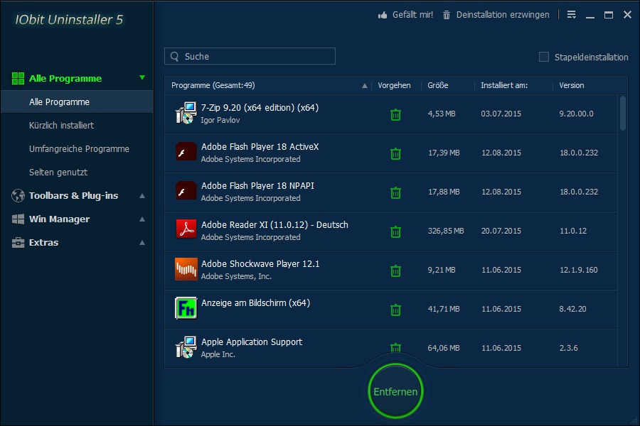 Mit IObit Uninstaller 5 lassen sich die Programme ganz einfach deinstallieren