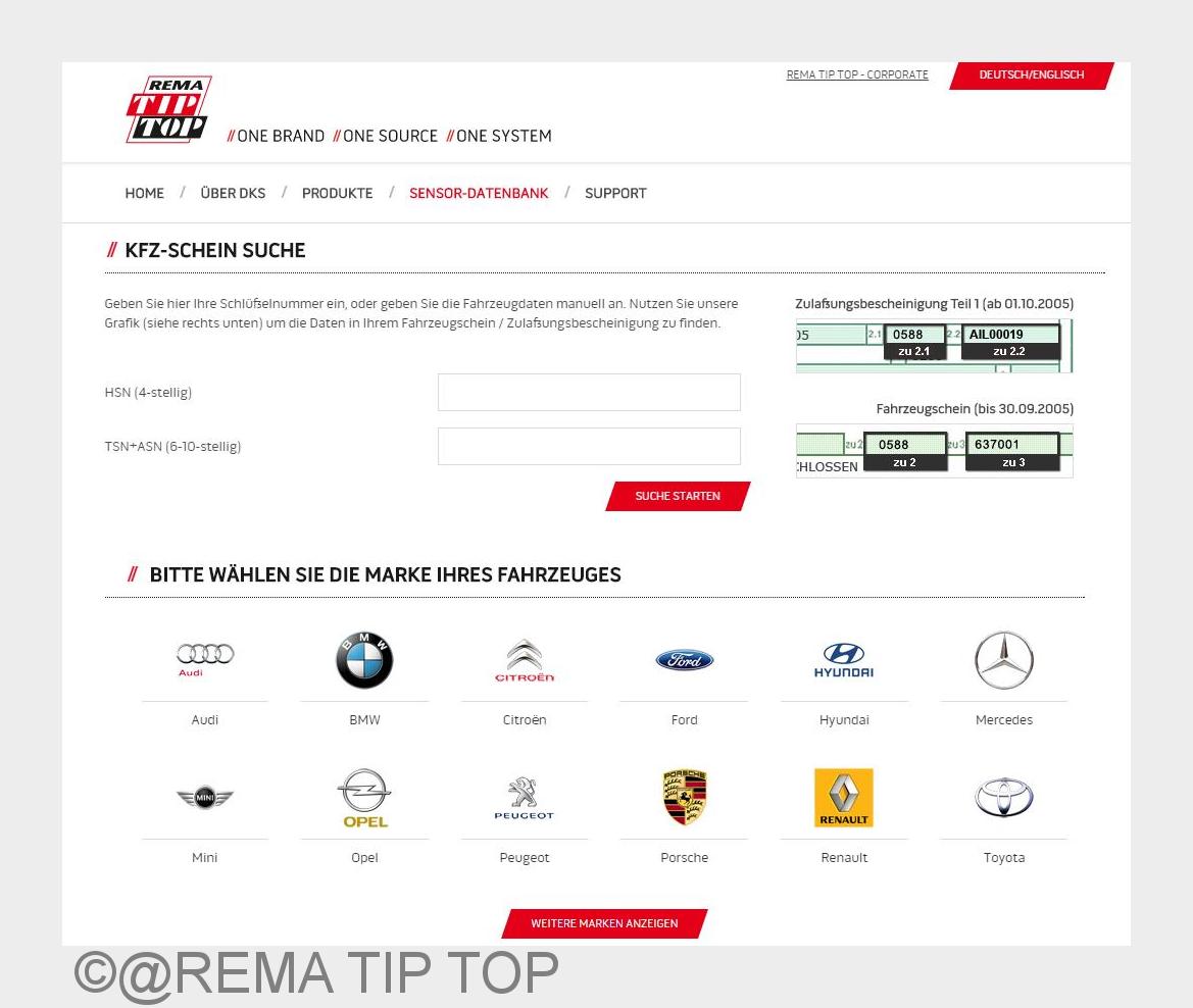 REMA TIP TOP Sensor Datenbank KFZ-Schein-Suche (Bildquelle: @REMA TIP TOP) REMA TIP TOP Sensor Datenbank KFZ-Schein-Suche (Bildquelle: @REMA TIP TOP)