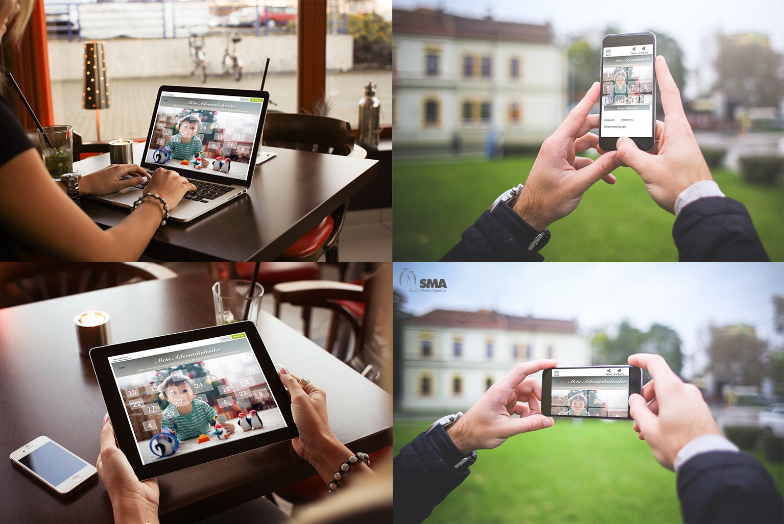 Die Social Media Adventskalender App im Responsive Design für Laptop, Tablet und Smartphone
