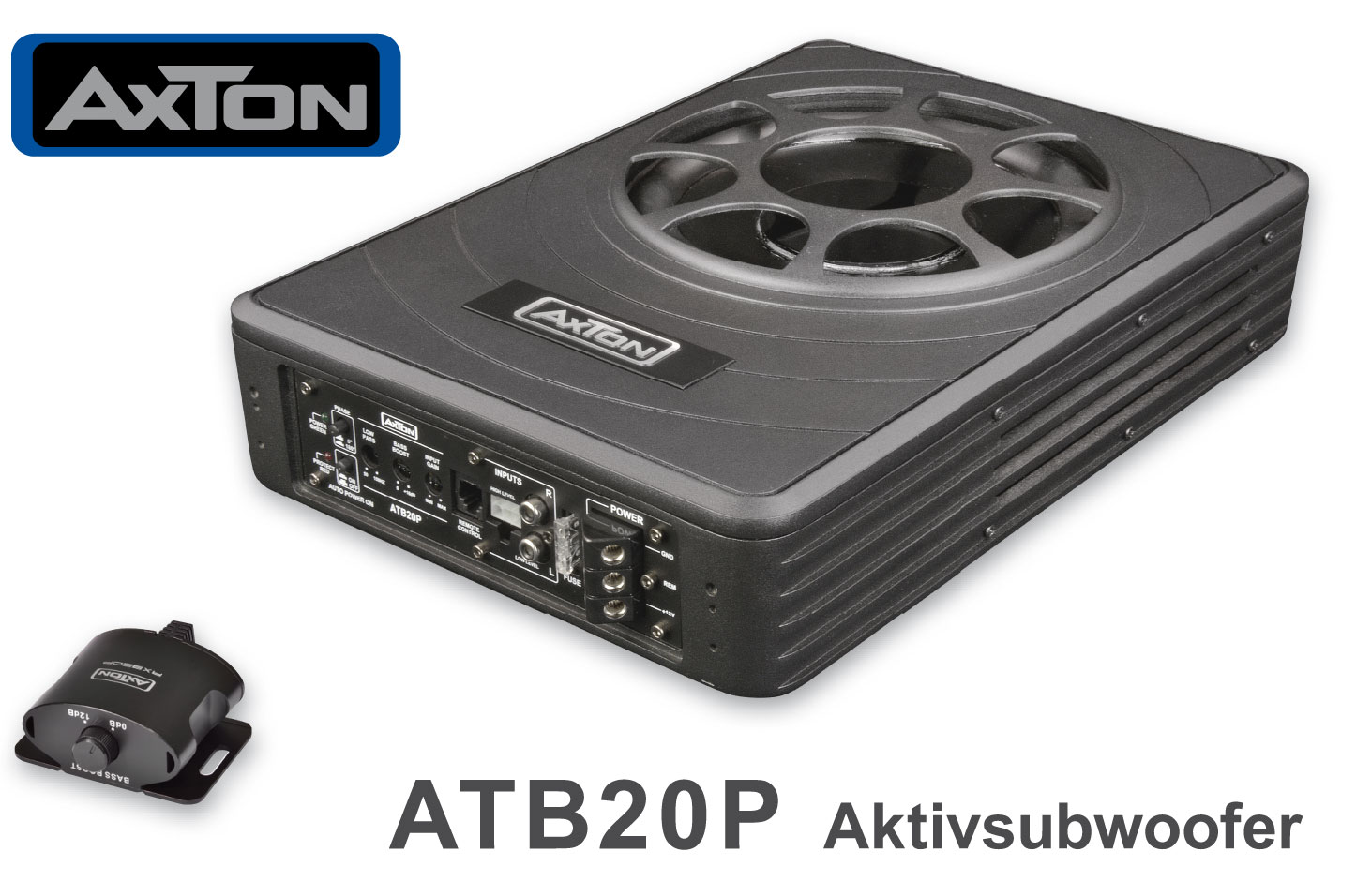 Axtons aktive Basskiste ATB20P passt unter die Fahrzeugsitze