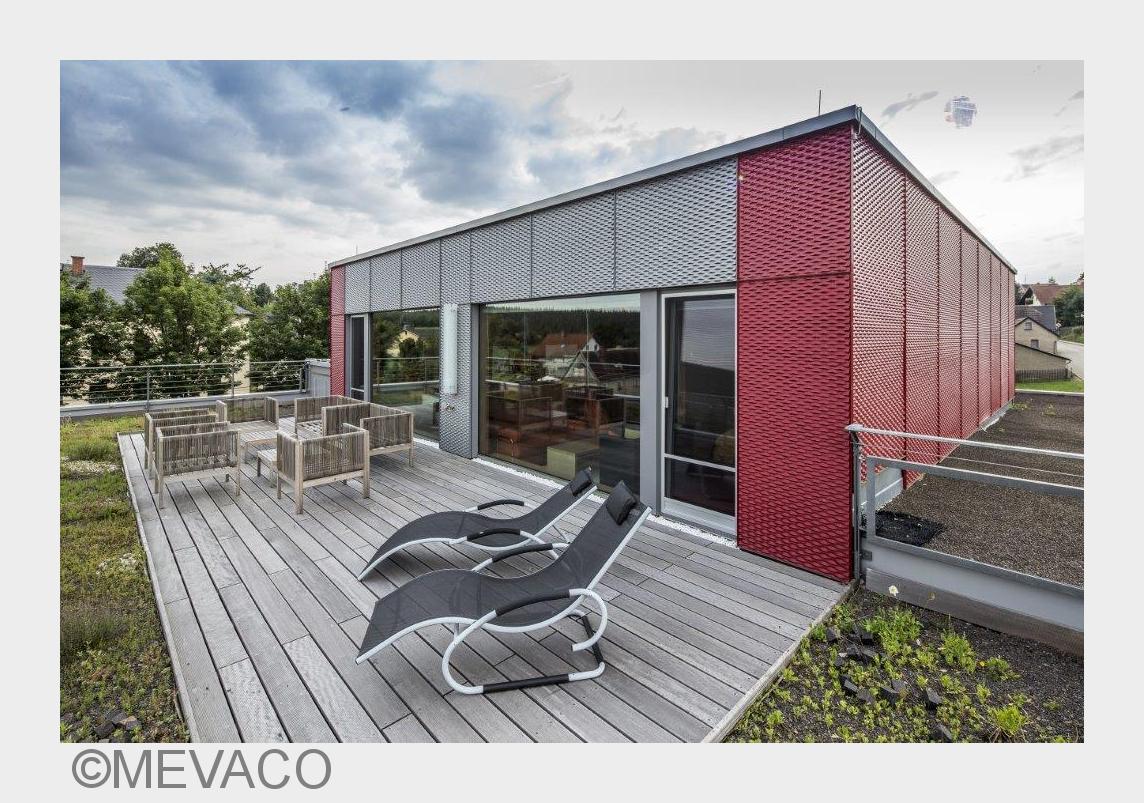 Hausfassade aus MEVACO Streckmetall Raute 110x52x24, Aluminium (Bildquelle: MEVACO) Hausfassade aus MEVACO Streckmetall Raute 110x52x24, Aluminium (Bildquelle: MEVACO)