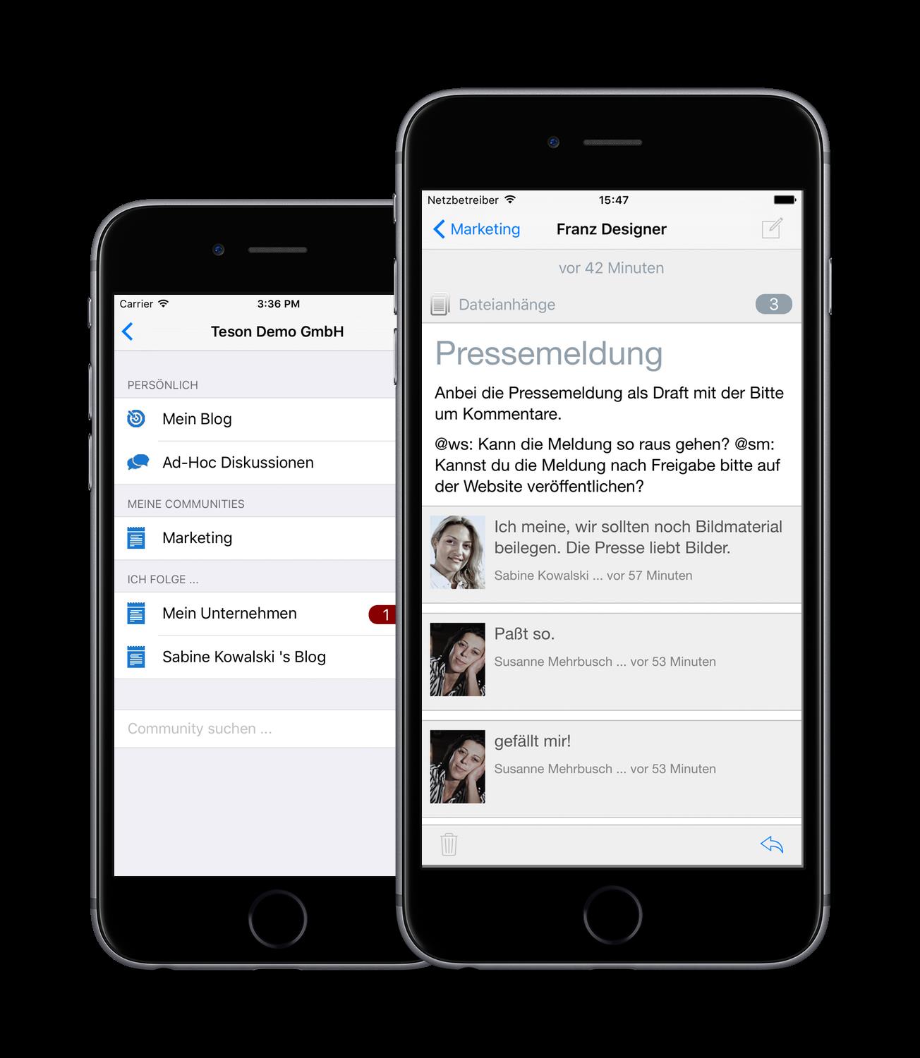 Über die TeSoN iPhone-App direkt mit dem Firmen-Intranet verbunden und immer auf dem Laufenden. Über die TeSoN iPhone-App direkt mit dem Firmen-Intranet verbunden und immer auf dem Laufenden.