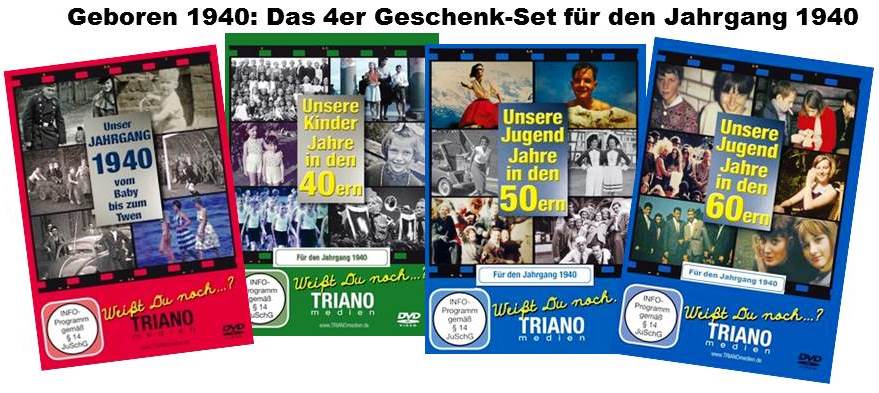 Zum Beispiel das Geschenk-Set für 75jährige vom Jahrgang 1940 zu Weihnachten 2015 von TRIANOmedien