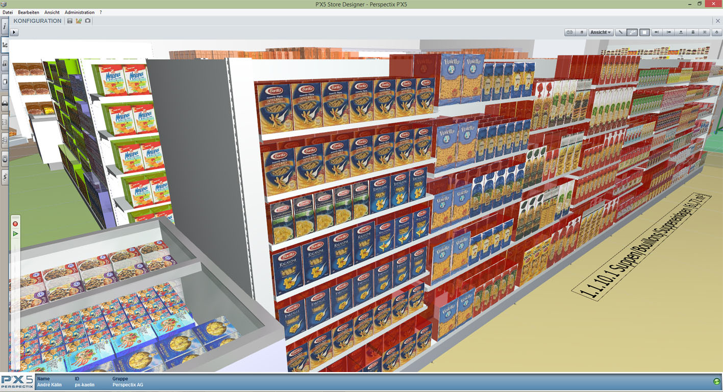Die P´X5 Store Solution visualisiert sogar die Bestückung von Warenträgern detailliert