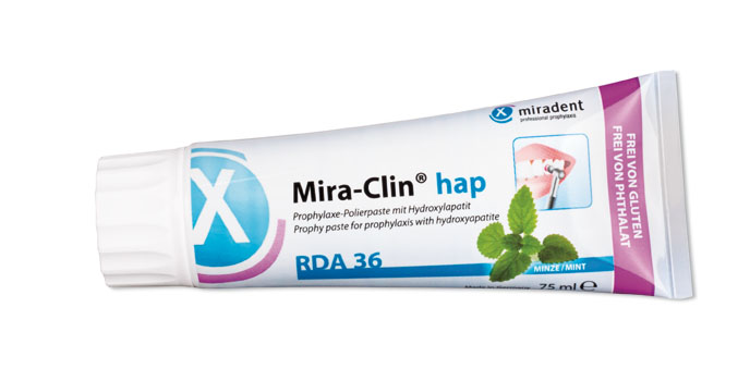 Die neue Mira-Clin hap Polierpaste mit Hydroxylapatit. Die neue Mira-Clin hap Polierpaste mit Hydroxylapatit.