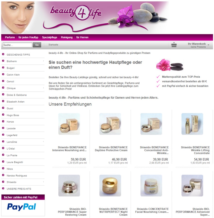 Der Onlineshop www.beauty-4-life.de in neuem Look