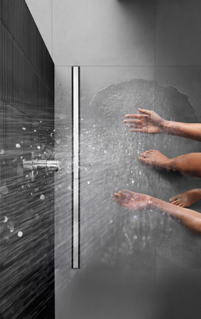 Die Duschrinne Geberit CleanLinelässt sich optimal auf die Größe desDuschplatzes anpassen. Die Duschrinne Geberit CleanLinelässt sich optimal auf die Größe desDuschplatzes anpassen.