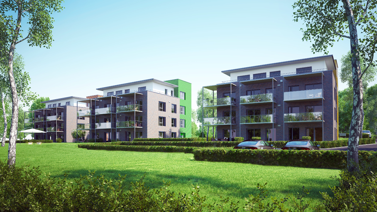 Passivhausstandard: Drei Mehrfamilienhäuser in Bauabschnitt 7 legen den Grundstein zur Klimaschutzsi Passivhausstandard: Drei Mehrfamilienhäuser in Bauabschnitt 7 legen den Grundstein zur Klimaschutzsi