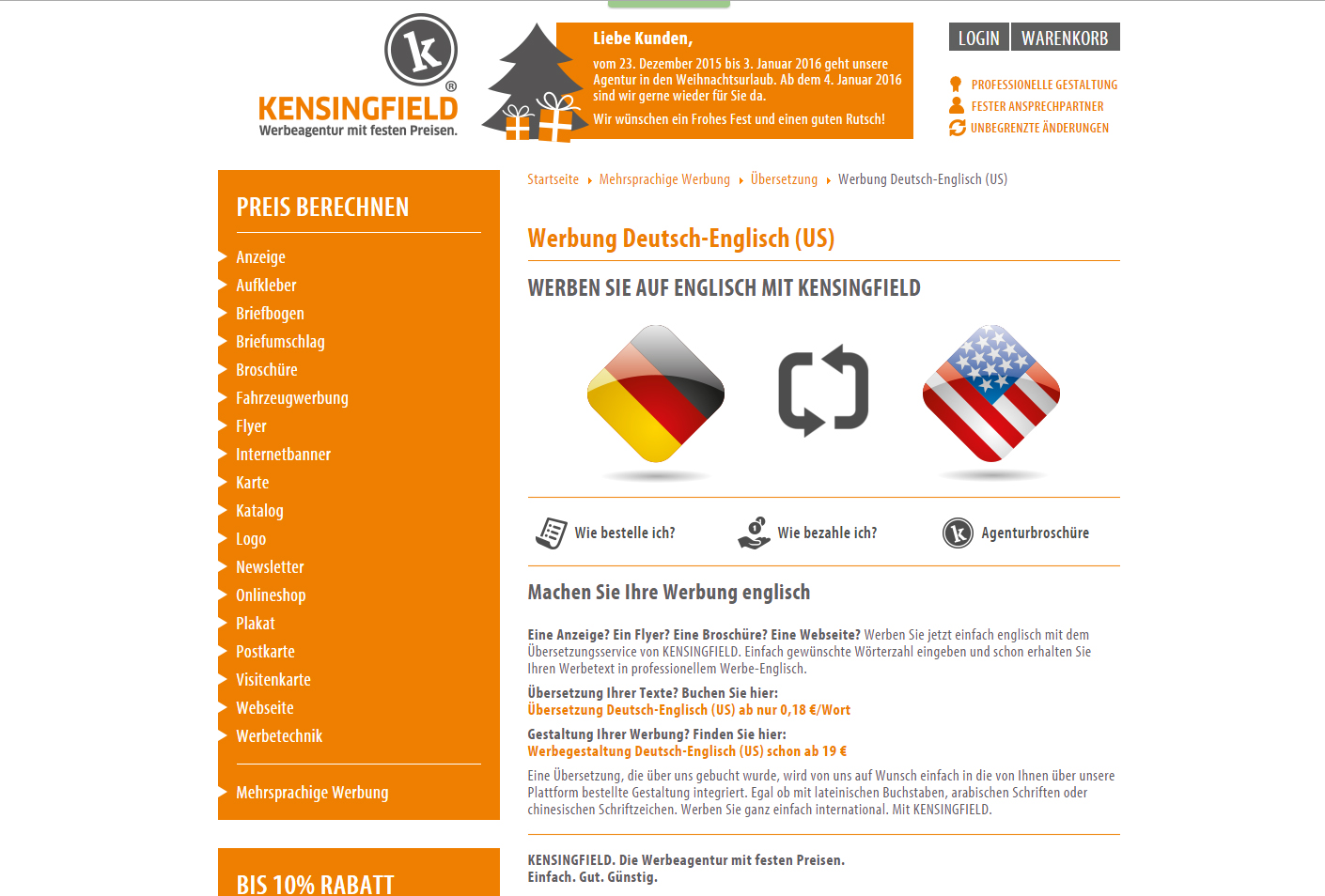 Werbung Deutsch-Englisch (US) bei KENSINGFIELD Werbung Deutsch-Englisch (US) bei KENSINGFIELD