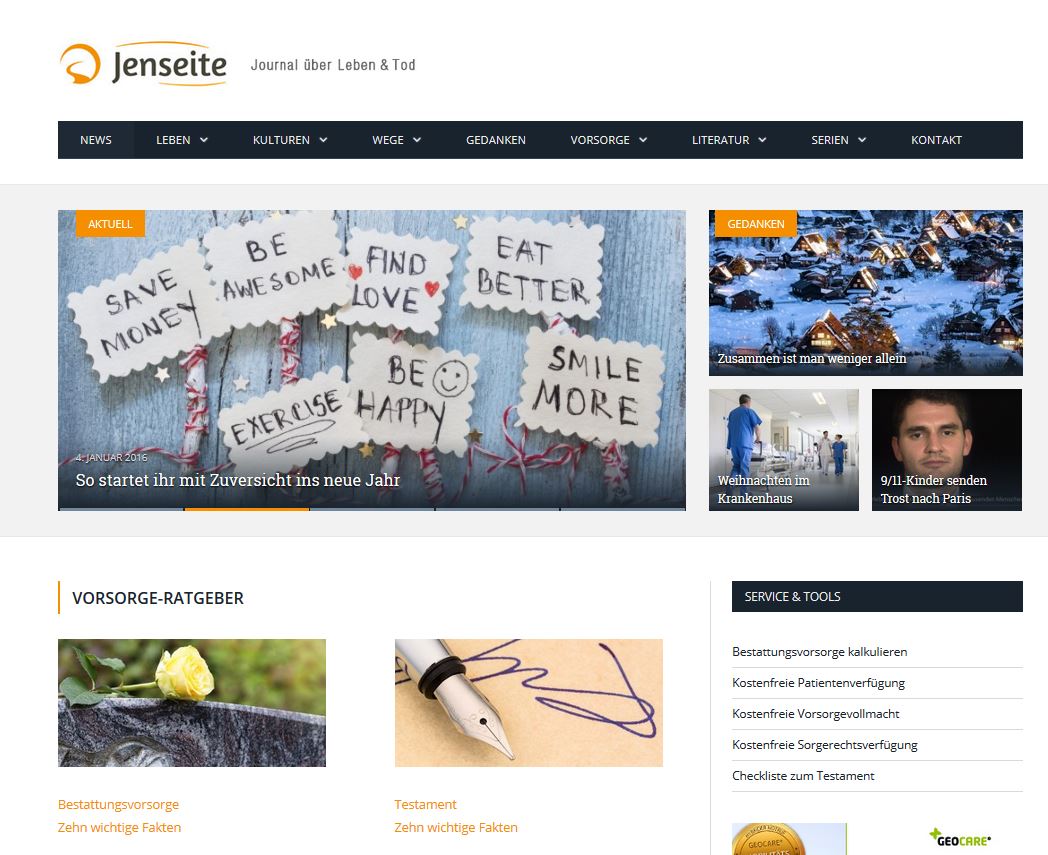 Screenshot Online-Journal"Jenseite" Screenshot Online-Journal"Jenseite"